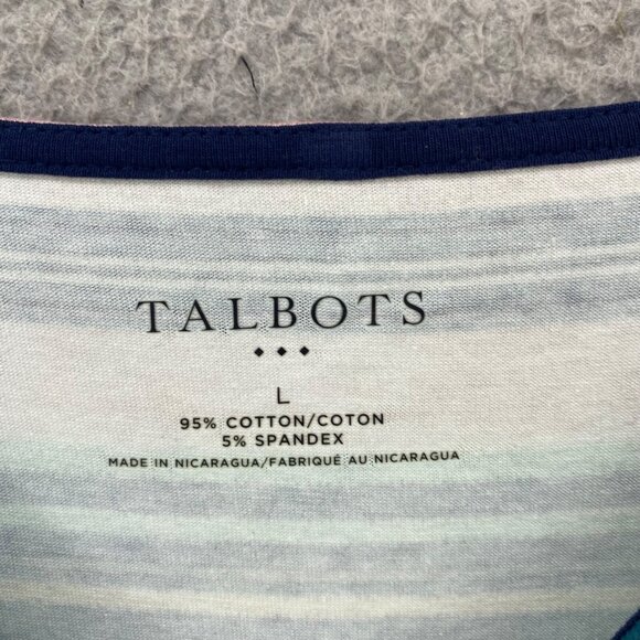 Talbots Top Womens Large Green Multi Striped Long Sleeve Stretch Pullover Tee - Picture 5 of 11